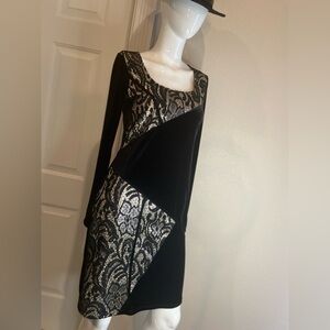 Arianne~Lovely Velveteen Midi Sheath Dress~Block Style Metallic Inlay~Size XS